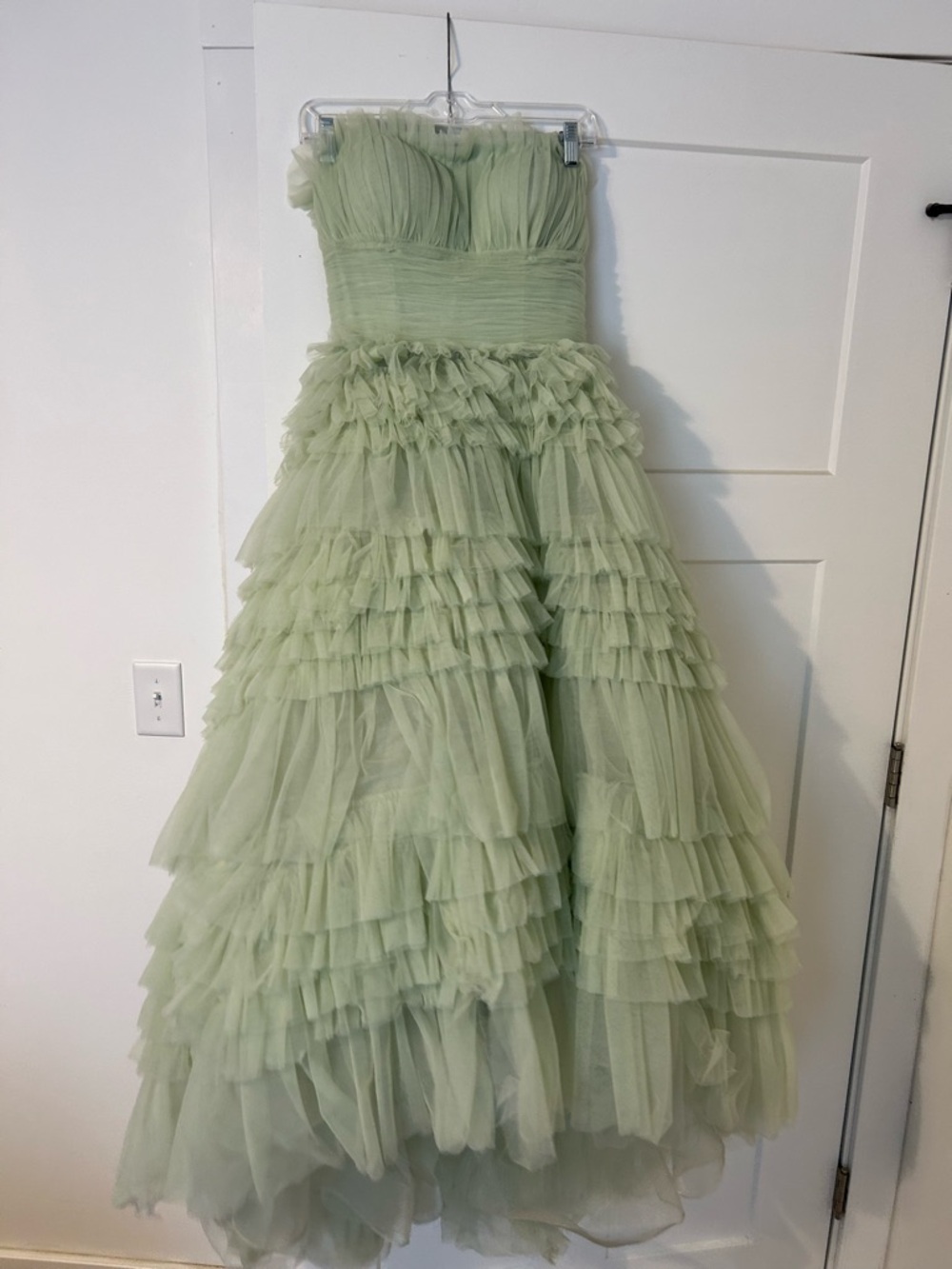Mac Duggal Strapless Sage Green Layered Tulle Gown - Picture 1 of 3